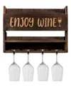 Bezrat Enjoy Wine Wall Mounted Wine Rack With Wine Glasses, Set Of 5 In Brown