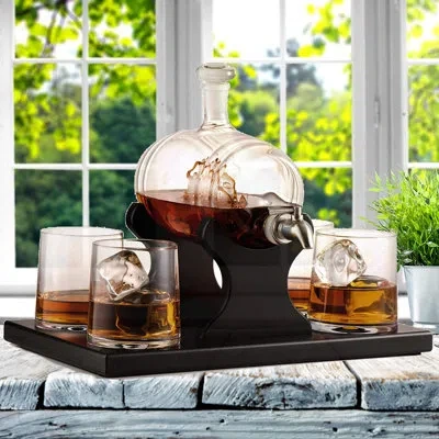 Bezrat Ship In A Bottle Whiskey Decanter Set In Clear