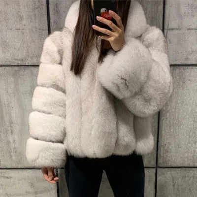 Pre-owned Bf Fashion Full Pelt Genuine Real Fox Fur Coat Hooded Jacket Thick Overcoat Outwear In Natural