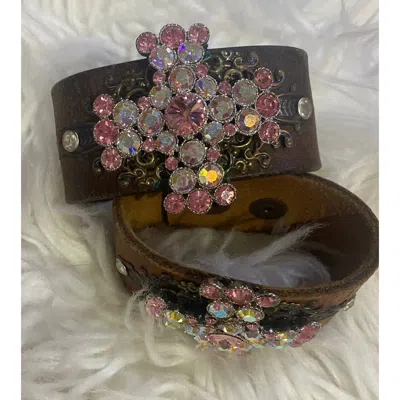 Bff Creations Women's Rhinestone Cross Leather Cuff In Dark Brown