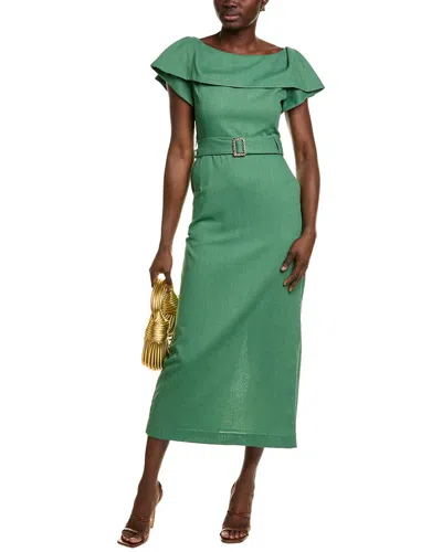 Bgl Linen-blend Midi Dress In Green