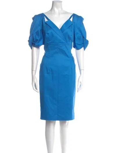 Pre-owned Bgl V-neck Knee-length Dress In Blue
