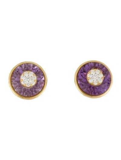 Pre-owned Bhansali 18k Amethyst & Diamond One Collection Stud Earrings In Multi