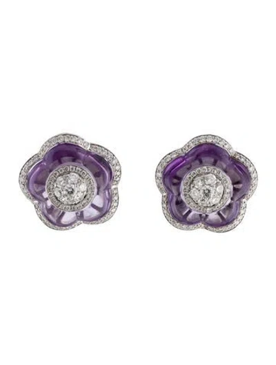 Pre-owned Bhansali 18k Diamond & Amethyst Floral Stud Earrings In Multi