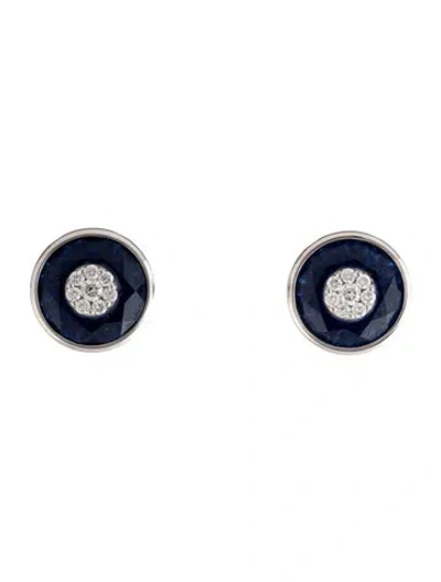 Pre-owned Bhansali 18k Diamond & Glass Stud Earrings In Blue