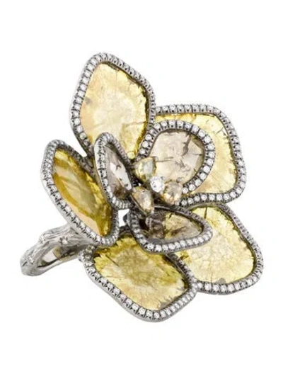 Pre-owned Bhansali 18k Diamond Flower Cocktail Ring In Multi