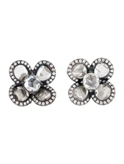 Pre-owned Bhansali 18k Diamond Flower Petal Stud Earrings In Multicolor