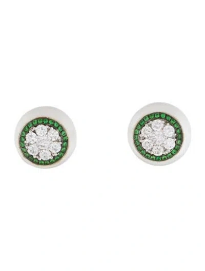 Pre-owned Bhansali 18k Pearl, Diamond & Tsavorite Stud Earrings In Multi