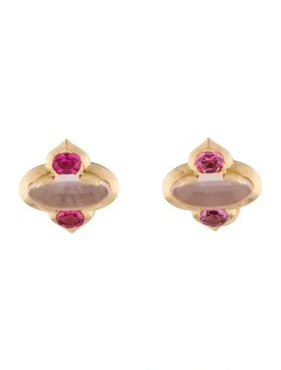 Pre-owned Bhansali 18k Rose Quartz & Tourmaline Stud Earrings In Multi
