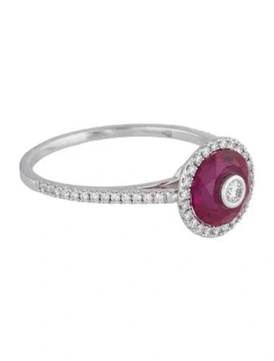 Pre-owned Bhansali 18k Synthetic Ruby & Diamond One Cocktail Ring In Multi