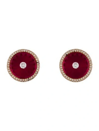 Pre-owned Bhansali 18k Synthetic Ruby & Diamond Stud Earrings In Multi