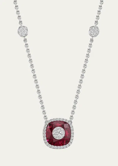 Bhansali 18k White Gold 10mm Cushion-cut Necklace With Diamonds In Metallic