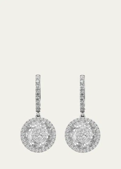Bhansali 18k White Gold 10mm Halo Drop Earrings With Diamonds