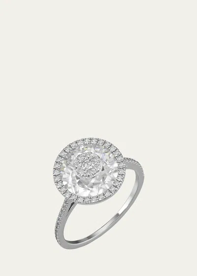 Bhansali 18k White Gold 10mm Halo Ring With Diamonds In White Quartz