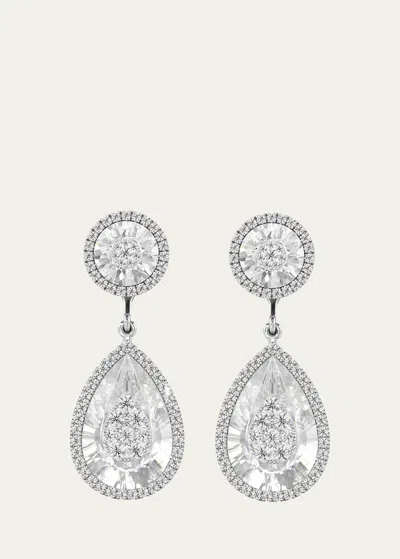 Bhansali 18k White Gold One Collection Pear Quartz Drop Earrings With Diamond Halo In Metallic
