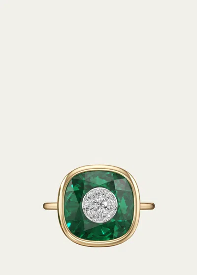 Bhansali 18k Yellow Gold One Collection Bezel Emerald Ring With Diamonds In Green