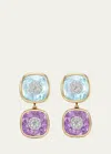 BHANSALI 18K YELLOW GOLD ONE COLLECTION DOUBLE CUSHION BEZEL AMETHYST AND DIAMOND EARRINGS