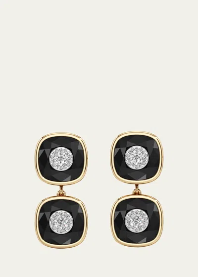 Bhansali 18k Yellow Gold One Collection Double Cushion Bezel Onyx And Diamond Earrings In Black