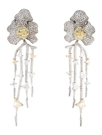 Pre-owned Bhansali Diamond Butterfly & Flower Drop Earrings In Multi