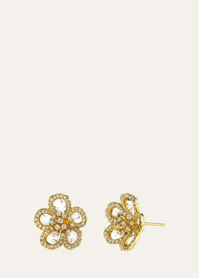 Bhansali Grace Collection Flat Diamond Earrings, Yellow Gold
