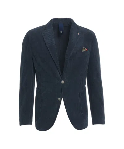 Bharnaba Corduroy Blazer With Tailored Fit And Notched Lapels In Blue