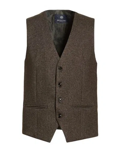 Bharnaba Man Tailored Vest Dark Green Size 40 Wool, Polyester In Brown