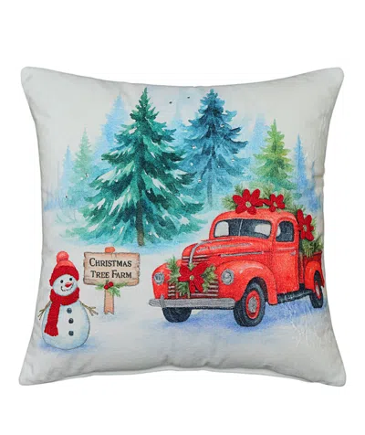 Bhawna's Fusion Vibhsa Alpine Holiday Christmas Tree Farm Red Truck Pillow, 20" X 20"