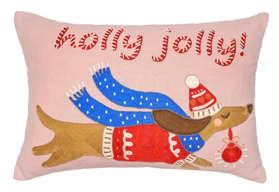 Bhawna's Fusion Vibhsa Holly Jolly Dog Christmas Pillow 14x20 In Multi