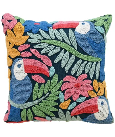 Bhawna's Fusion Vibhsa Novelty Hooked Decorative Pillow With Birds And Floral Design, 20"x20" In Multi