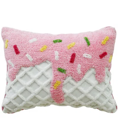 Bhawna's Fusion Vibhsa Novelty Tufted Decorative Pillow With Ice Cream Design, 14"x20" In Multi
