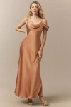Bhldn Abigail Asymmetric Draped Off-the-shoulder A-line Maxi Dress In Brown