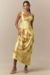 Bhldn Abigail Asymmetric Draped Off-the-shoulder A-line Maxi Dress In Gold
