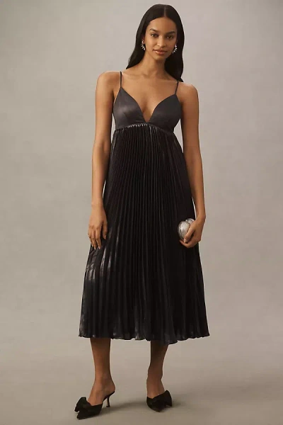Bhldn Alessia Sleeveless V-neck Pleated Crepe Midi Dress In Blue