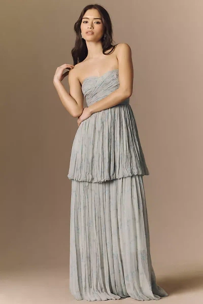 Bhldn Alexa Strapless Tiered Chiffon Maxi Dress In Blue