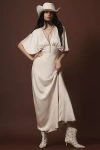 Bhldn Amelia Deep-v Satin Maxi Dress In Beige