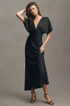 Bhldn Amelia Deep-v Satin Maxi Dress In Black
