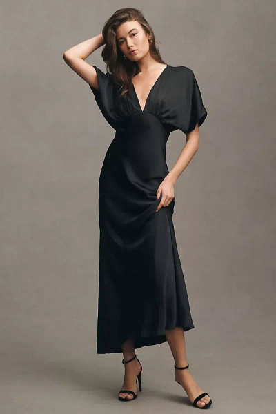 Bhldn Amelia Deep-v Satin Maxi Dress In Black