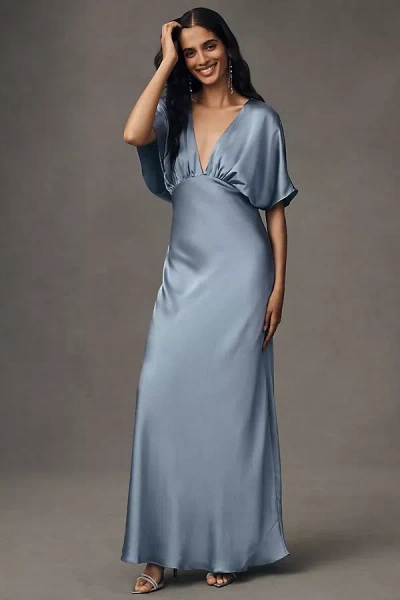 Bhldn Amelia Deep-v Satin Maxi Dress In Blue