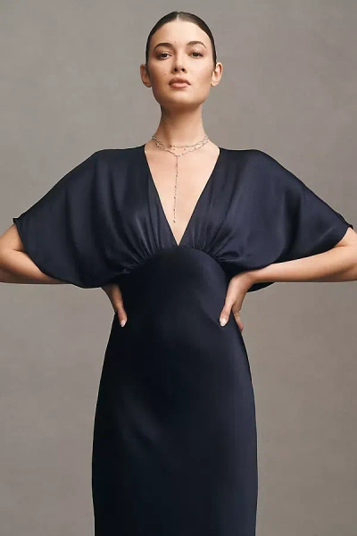 Bhldn Amelia Deep-v Satin Maxi Dress In Blue