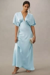 Bhldn Amelia Deep-v Satin Maxi Dress In Blue