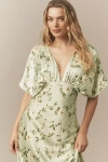 Bhldn Amelia Deep-v Satin Maxi Dress In Green