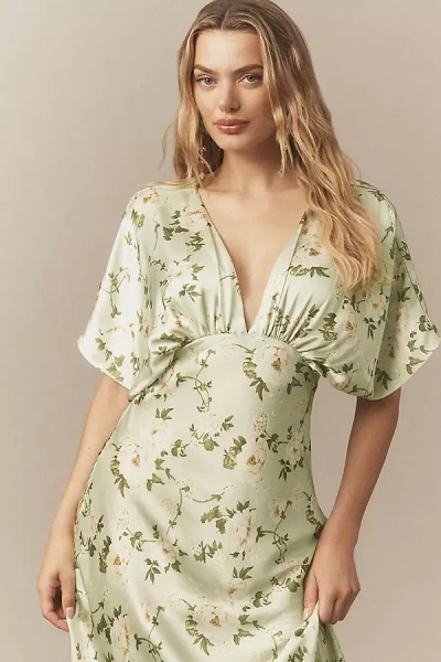 Bhldn Amelia Deep-v Satin Maxi Dress In Green