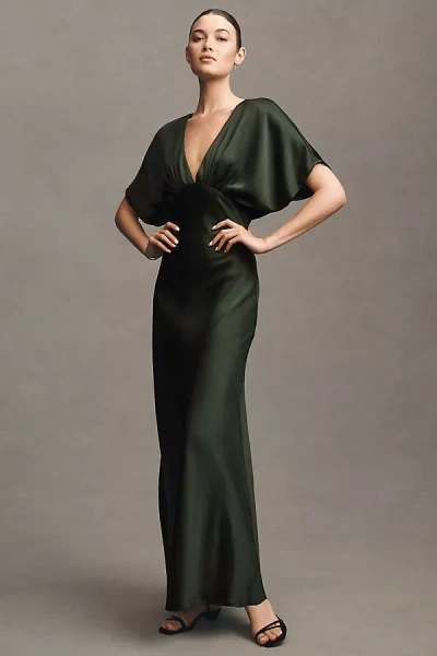 Bhldn Amelia Deep-v Satin Maxi Dress In Green