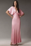 Bhldn Amelia Deep-v Satin Maxi Dress In Pink