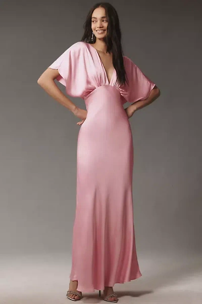 Bhldn Amelia Deep-v Satin Maxi Dress In Pink