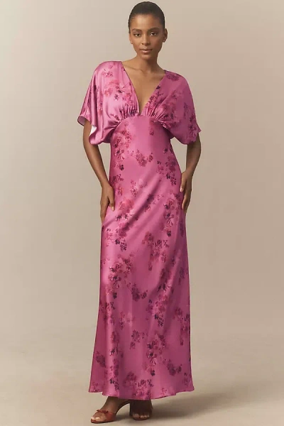 Bhldn Amelia Deep-v Satin Maxi Dress In Pink