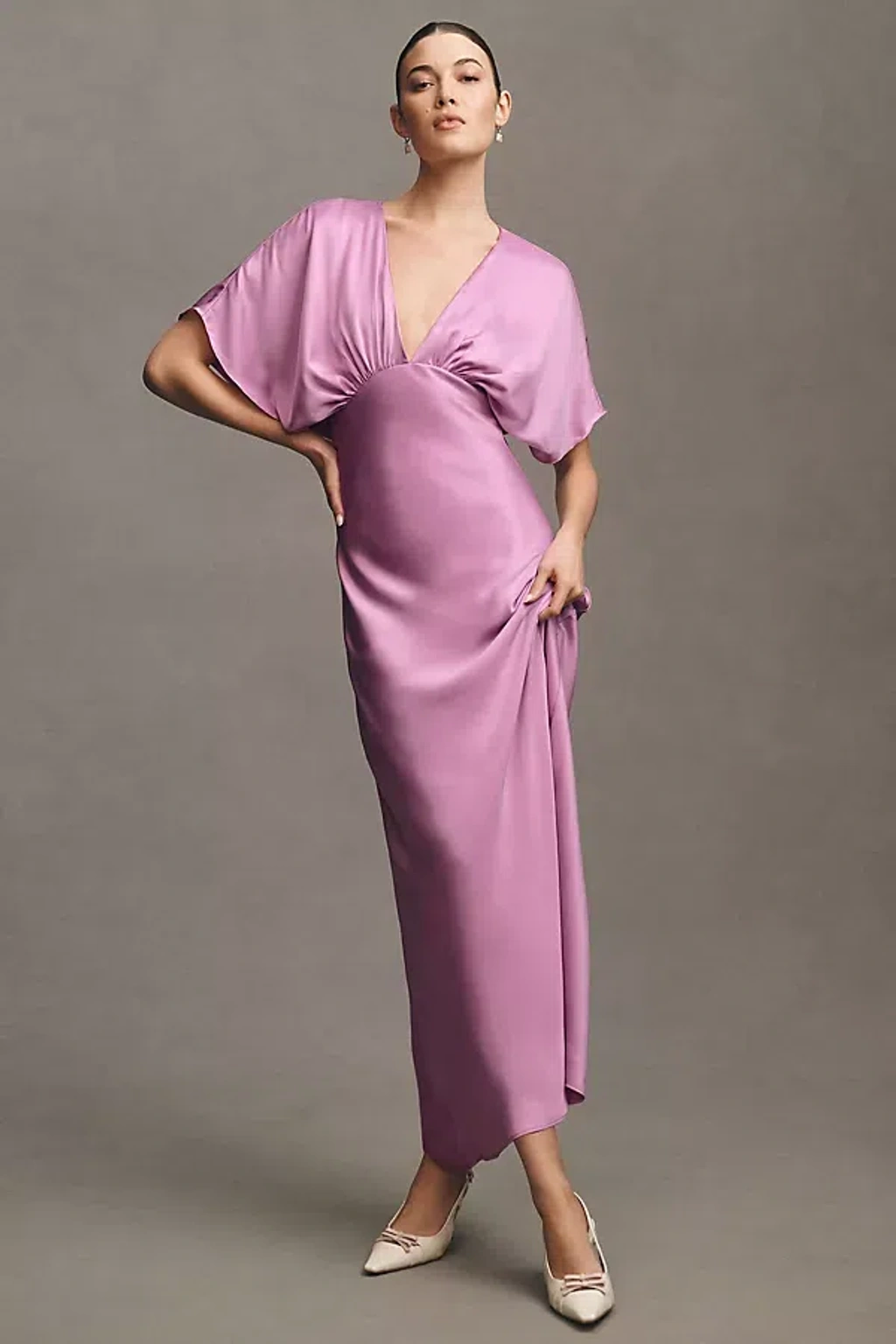 Bhldn Amelia Deep-v Satin Maxi Dress In Pink | ModeSens