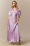 Bhldn Amelia Deep-v Satin Maxi Dress In Purple