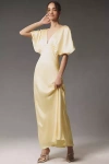 Bhldn Amelia Deep-v Satin Maxi Dress In Yellow
