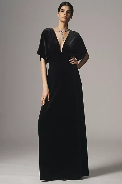 Bhldn Amelia Deep-v Stretch Velvet Maxi Dress In Black